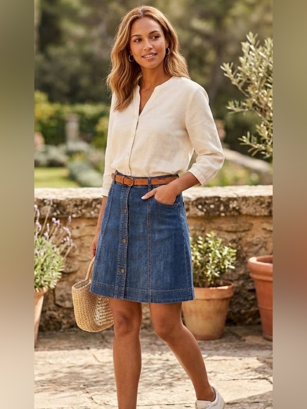 Chaps Dark Blue Denim Button-Front A-Line Skirt